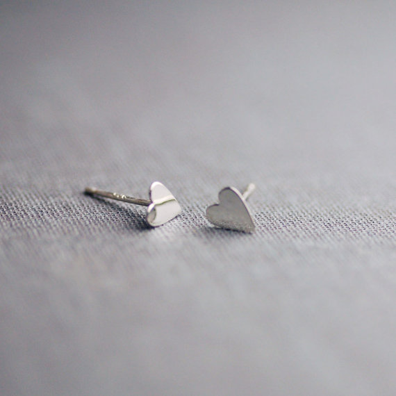 sterling silver heart stud earrings by lilyemme jewelry via emmalinebride.com