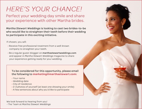 Win a Perfect Smile for your Wedding (giveaway by Martha Stewart Weddings) ends March 15th