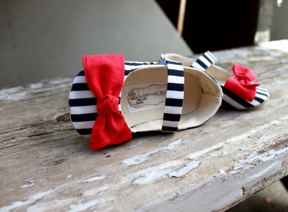 striped shoes with red bow (for flower girl)
