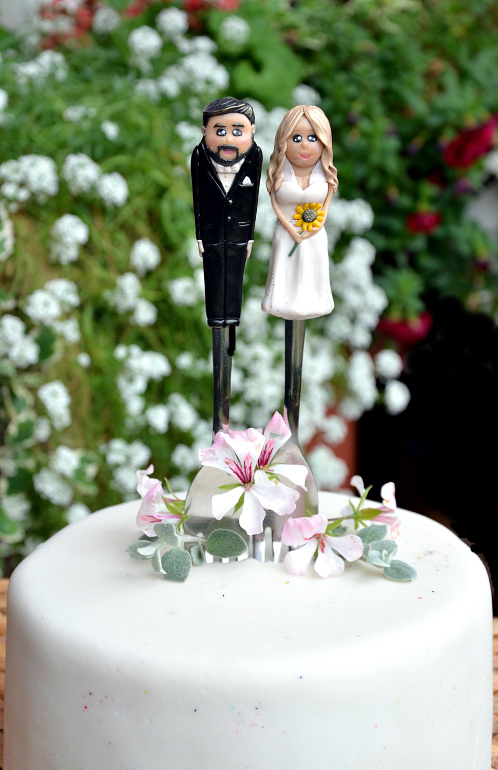 sunflower wedding cake topper by RadArtaDesign