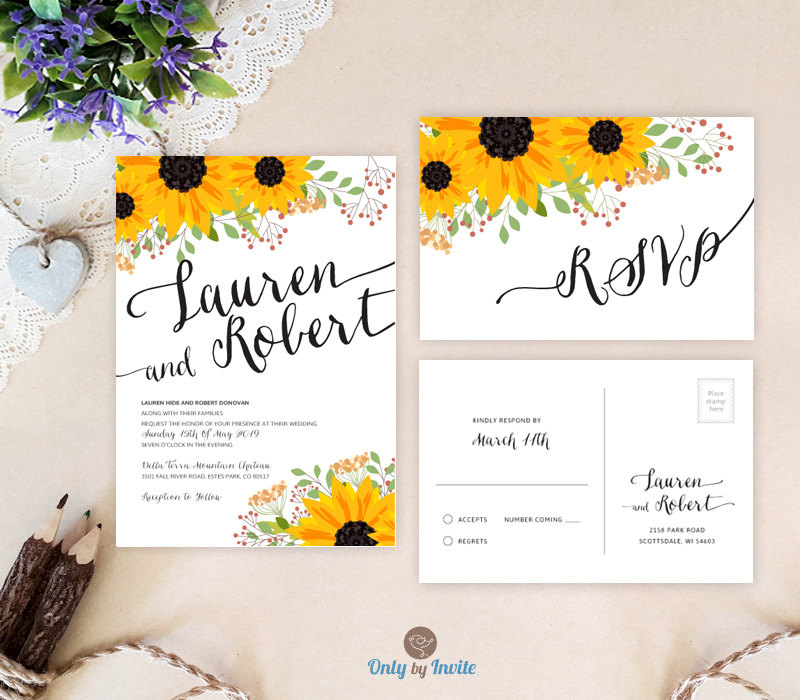sunflower wedding invitations by onlybyinvite