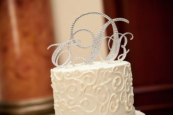 swarovski cake topper monogram sparkly winter wedding ideas