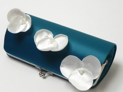 teal clutch with ivory flowers - Teal Wedding Accessories from Fallen Sparrow