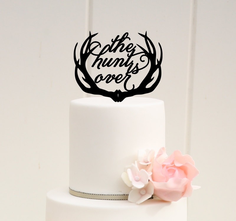 the hunt is over antler wedding cake topper by pink owl designs