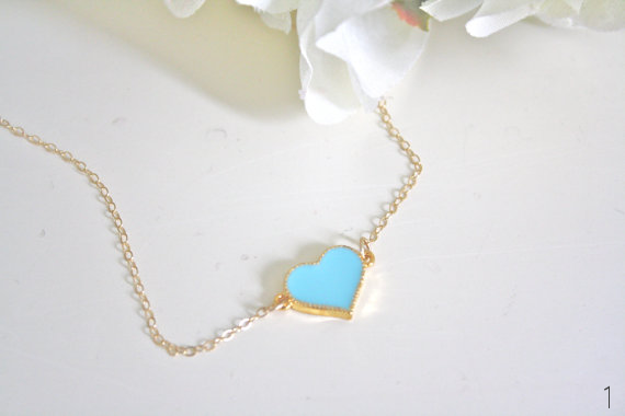 21 Tiffany Blue Wedding Ideas (via EmmalineBride.com) - heart necklace by Ava Hope Designs