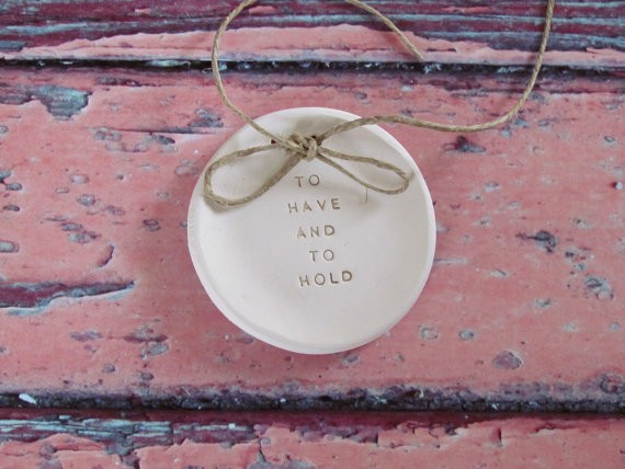 to have and to hold ring dish | via Rustic Ring Pillows http://emmalinebride.com/ceremony/rustic-ring-pillows/