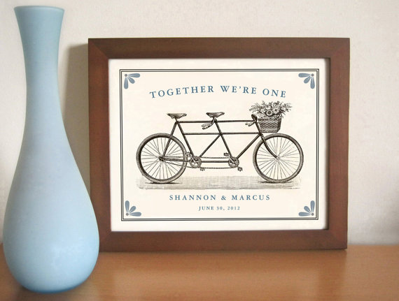 Engagement Gift Ideas (by Dexter Design) - together as one bicycle art print #wedding #engagement