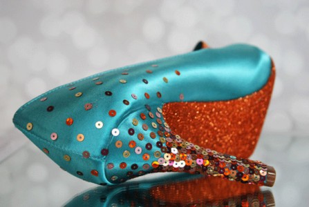 aqua and orange jeweled wedding shoes