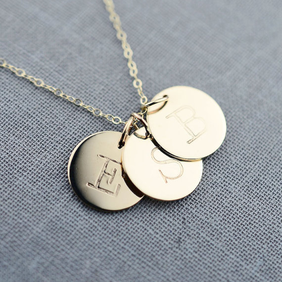 triple solid gold initial necklace via 27 Amazing Anniversary Gifts by Year