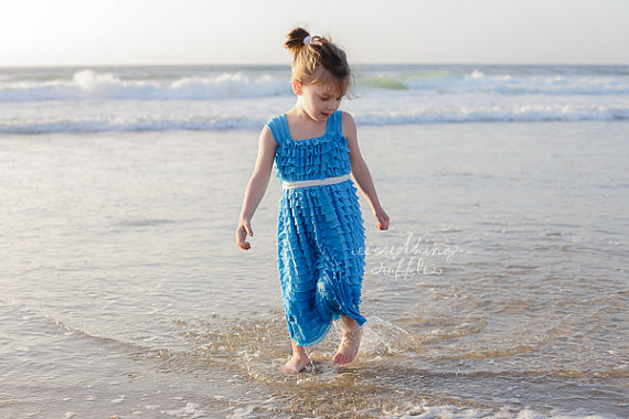 turquoise flower girl dress with ruffles