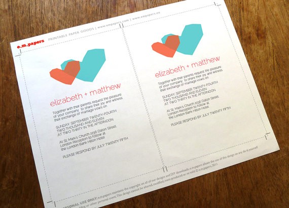 two hearts printable wedding invites