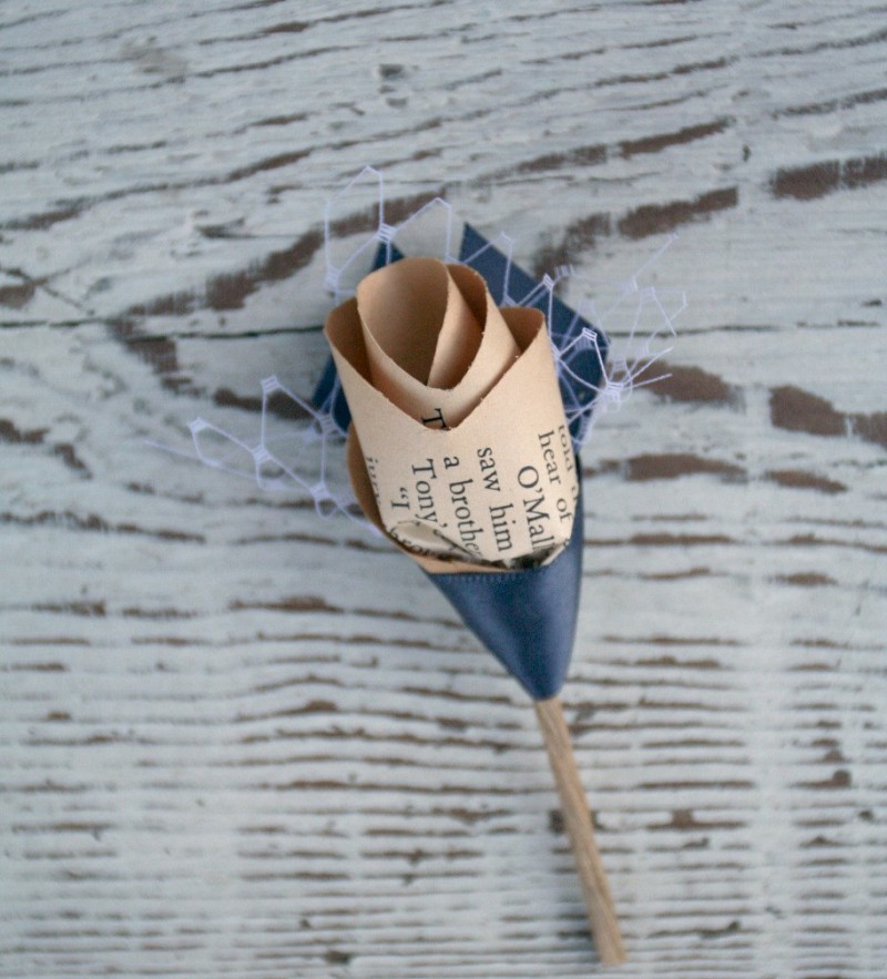 upcycled vintage boutonniere made of old book pages by The Sunny Bee | boutonnieres fall weddings