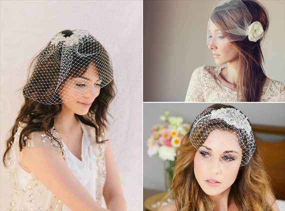How to Wear a Birdcage Veil with Hair Down Hairstyles (veils - left by chloris couture, right by the sunflower stand, bottom right by gilded shadows)