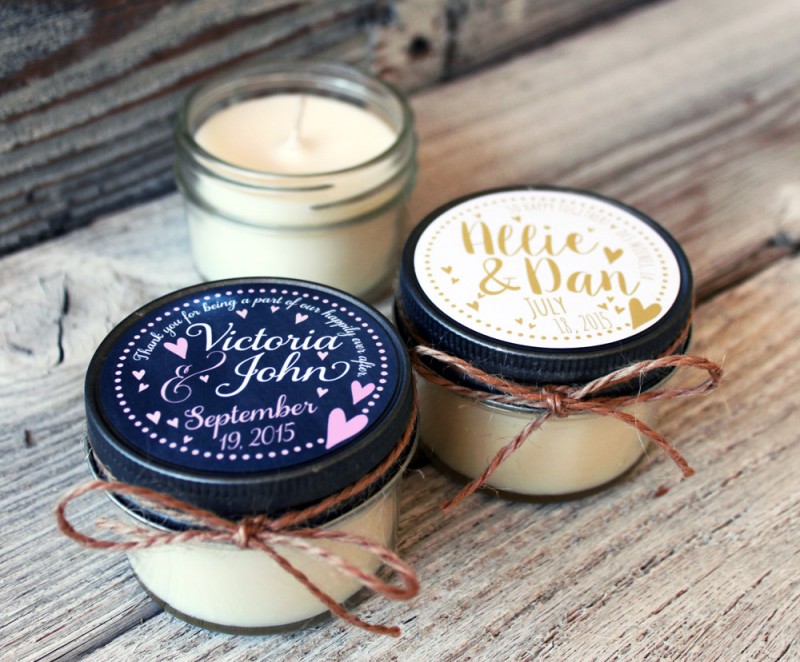 cute candle favors for wedding guests by veris candles and bath | https://emmalinebride.com/planning/scented-candles-at-wedding/