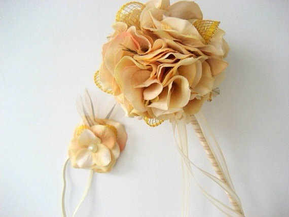victorian flower girl wand with matching headband