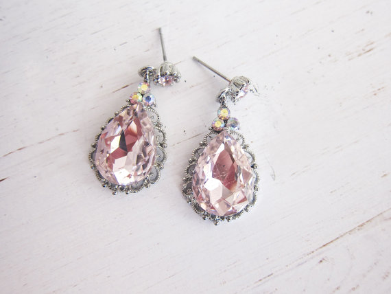 vintage bridal earrings pink cz drop earrings