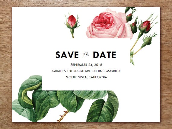 vintage roses save the date and printable wedding invitations