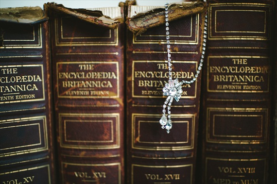 vintage wedding - image of books and bridal necklace