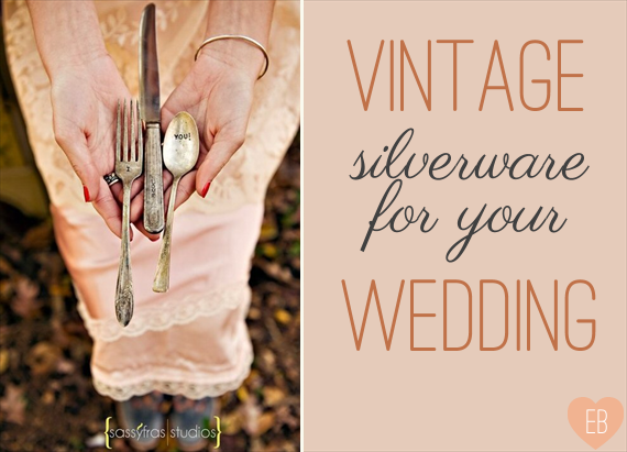 Vintage Wedding Silverware (photo: sassyfras studios, forks: wooden hive) via EmmalineBride.com