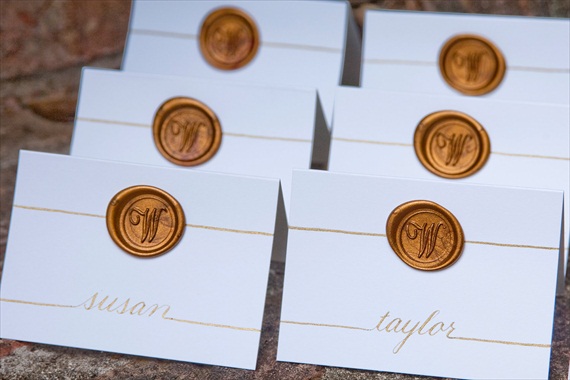 Wax Seal Place Cards (by Southern Calligraphy) - How to Use Wax Letter Seals via EmmalineBride.com