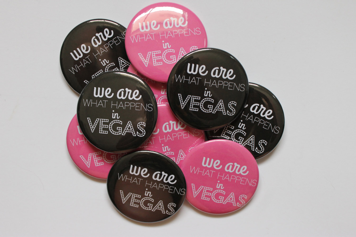 we are what happens in vegas by big yellow dog designs | fun bachelorette party ideas | https://emmalinebride.com/planning/fun-bachelorette-party-ideas/