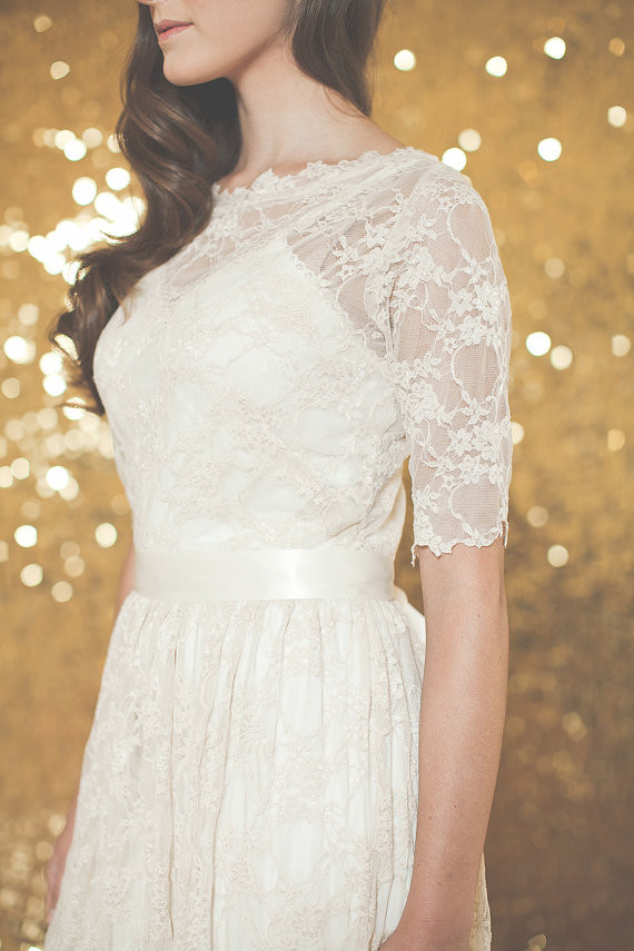 handmade wedding dress with lace sleeves
