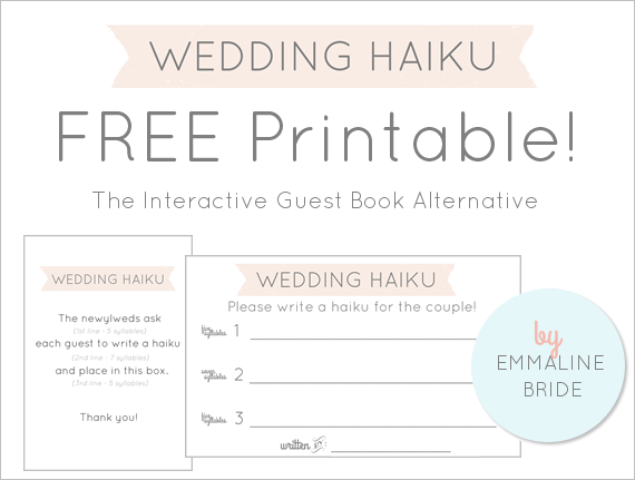FREE Printable! - Wedding Haiku Cards + Sign by EmmalineBride.com