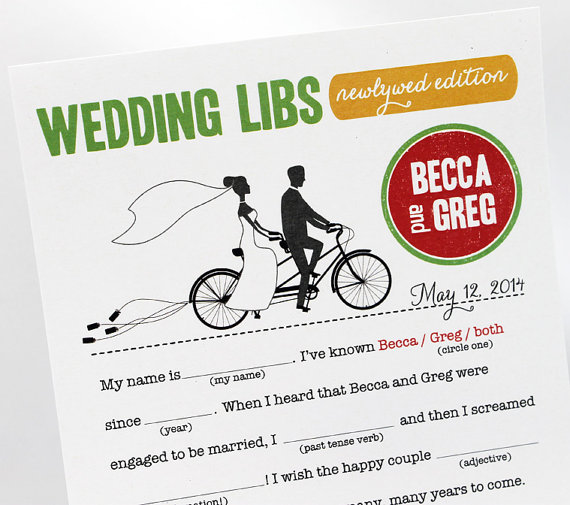 Wedding Mad Libs - Bicycles