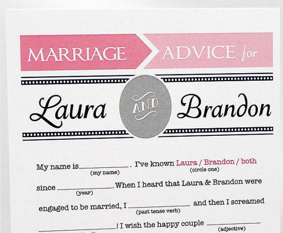 Wedding Mad Libs in Pink and Grey