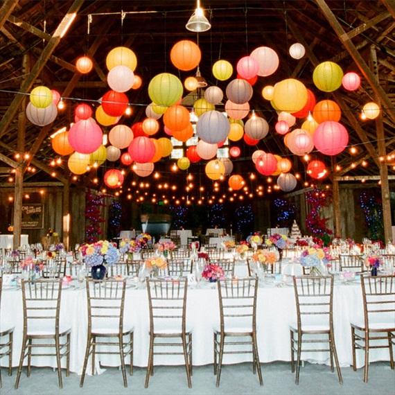 colorful wedding paper lanterns at the reception over your tables