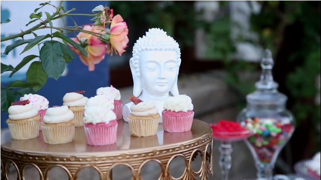 wedding cupcakes candy table for Sova Gardens wedding film