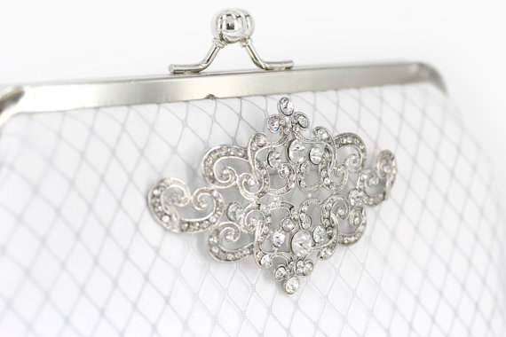 white bridal clutch with brooch (by angee w)