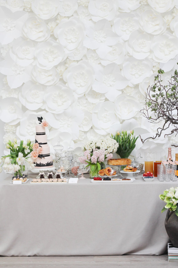 white flower wall backdrop wedding reception