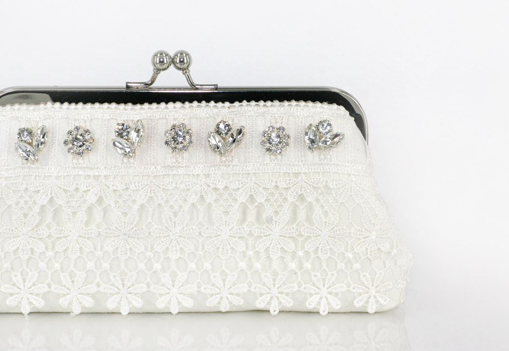 white lace flower inspired clutch purse | flower bags clutches weddings by ANGEE W.