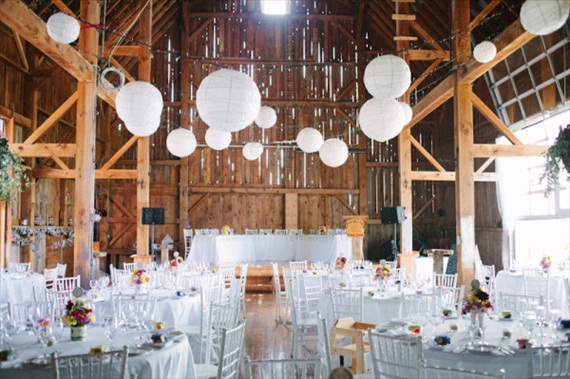 barn wedding ideas - white paper lanterns