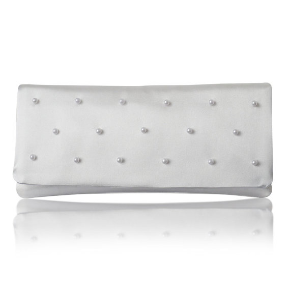 white satin pearl bridal clutch purse