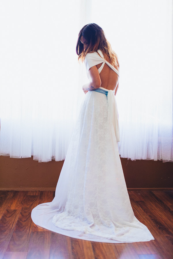 white wedding dress with something blue