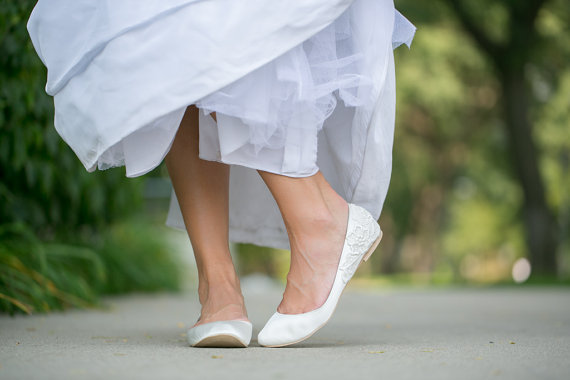 white wedding flats by Walkin On Air | via 5 Tips to Make Wedding Flats Absolutely Easy to Wear https://emmalinebride.com/bride/tips-flats-wedding/