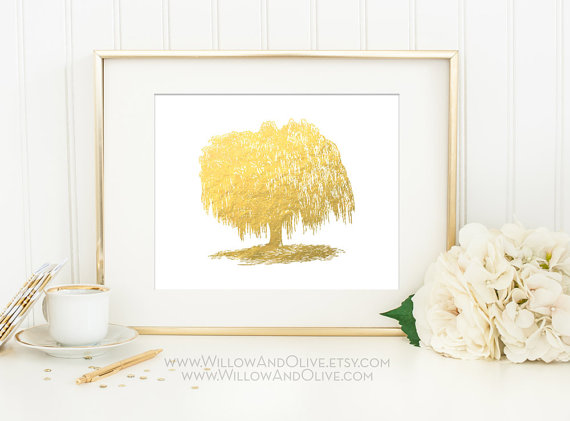 willow tree gold foil print via 27 Amazing Anniversary Gifts by Year https://emmalinebride.com/gifts/anniversary-gifts-by-year/