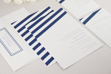 wind sail navy blue and white wedding invitations
