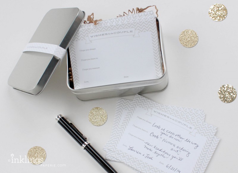 wishes for the couple tin and cards | via Bridal Shower Games, Invitations + More https://emmalinebride.com/2015-giveaway/bridal-shower-games/