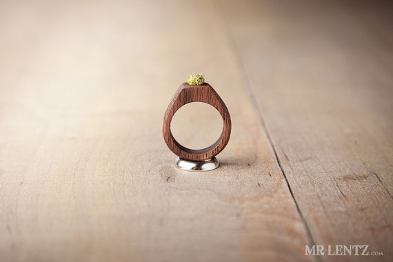 wood moss engagement ring