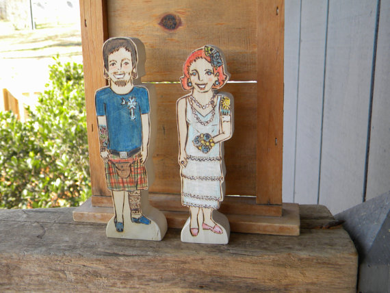 Unique Cake Topper - wooden couple with tattoo