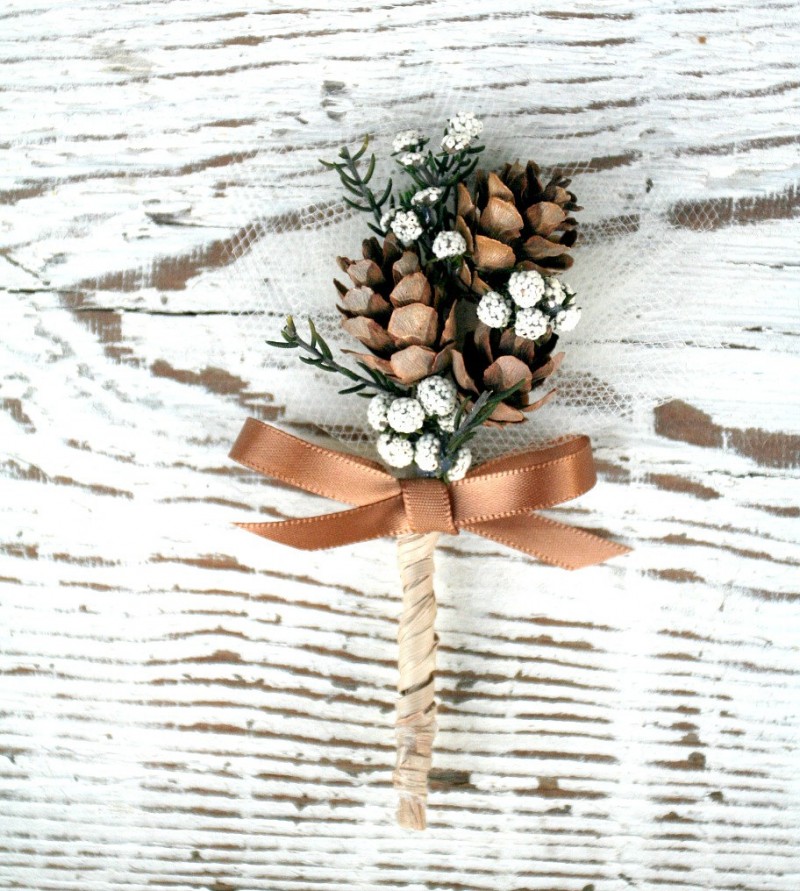 woodland pine cone boutonniere by The Sunny Bee | boutonnieres fall weddings