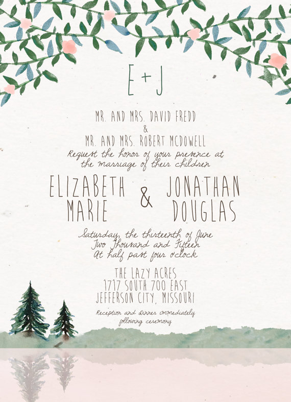 Pine tree wedding invitations | by Splash of Silver | https://emmalinebride.com/planning/pine-tree-wedding-invitations/