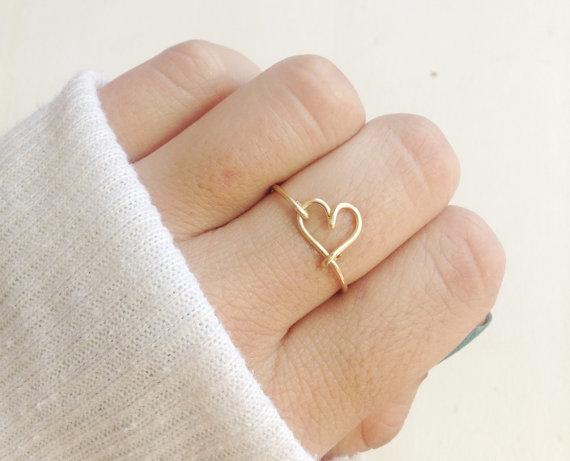 tiny gold heart ring by bare and me | via emmalinebride.com | valentine jewelry etsy