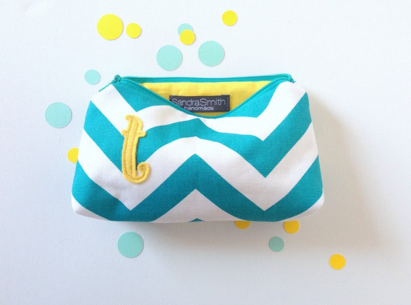 yellow and turquoise chevron makeup cases | Bridesmaid Makeup Cases https://emmalinebride.com/gifts/bridesmaid-makeup-cases/