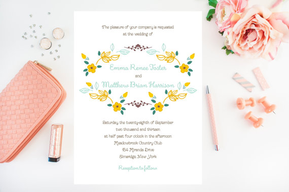 yellow floral wedding invitations