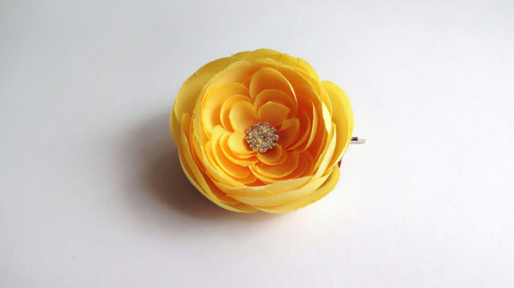 yellow ranunculus hair pin - flower pins by hair blossoms boutique