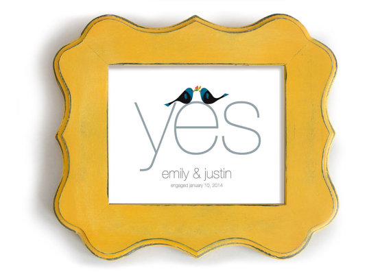 yes engagement print with birds | via wedding prints personalized by theme